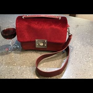 Sam Edelman Gessica Red Velvet/Leather Purse